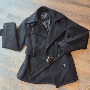 Deb Y2K Black Wool Blend Belted Pea-coat Large